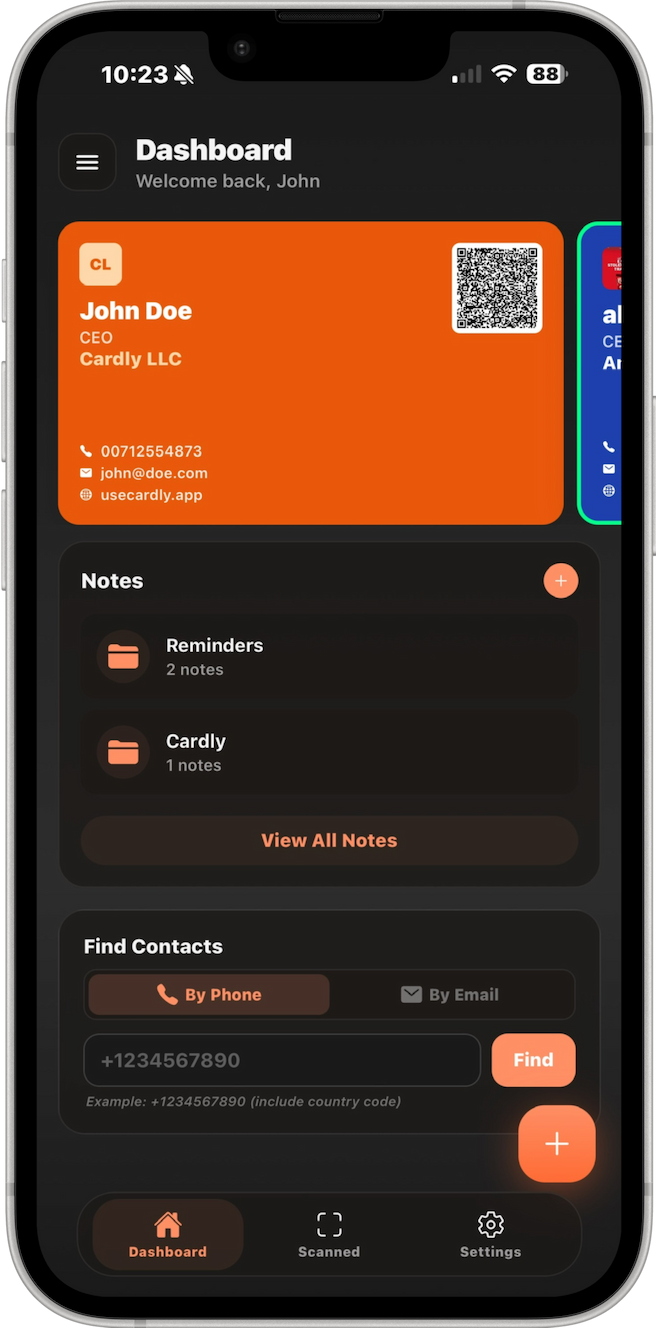 The Cardly app showing a card ready to share